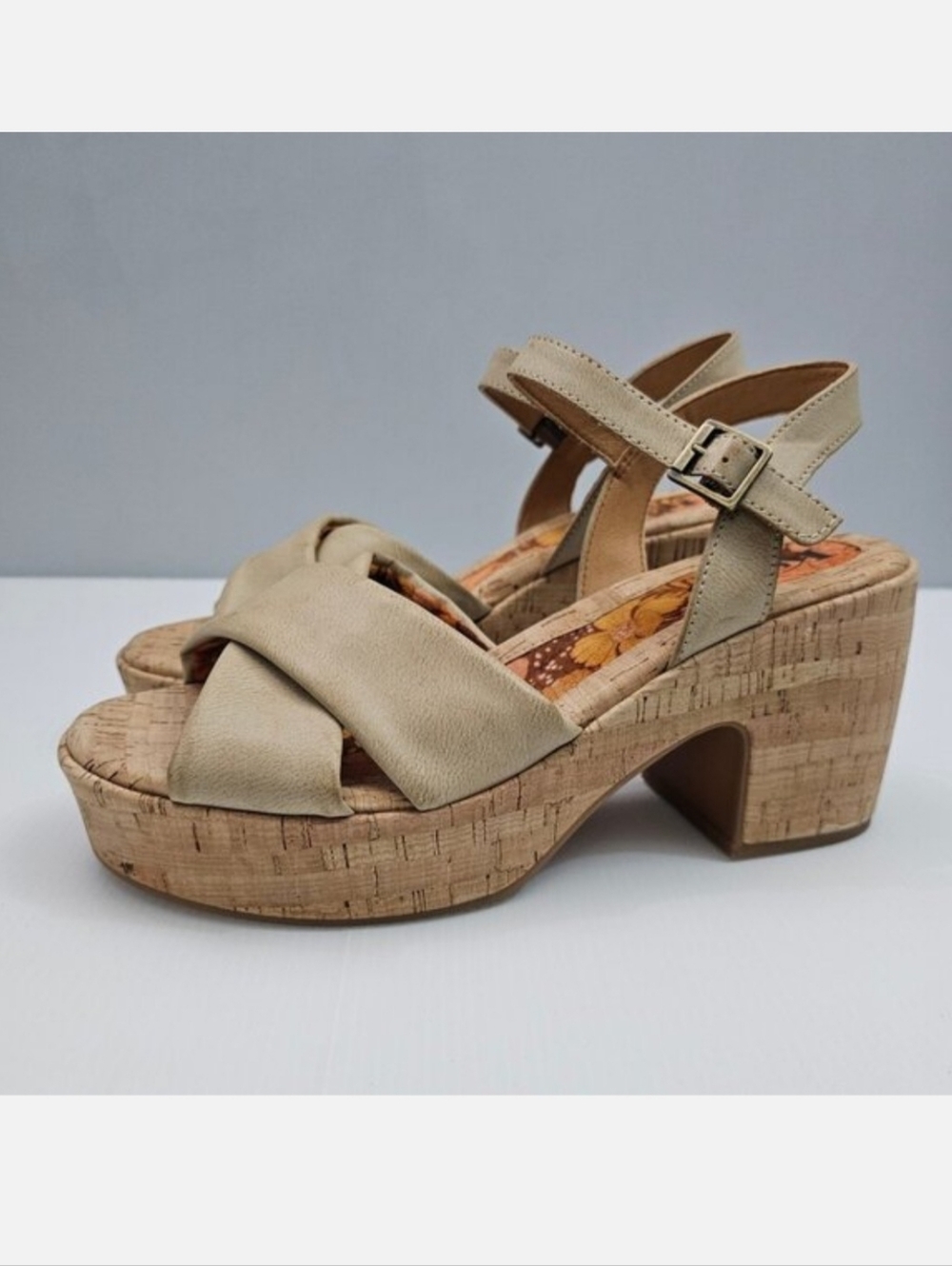 Korks By Kork Ease Calda Platform Sandal Women 10 Beige Cork Chunky Heel Y2K NEW